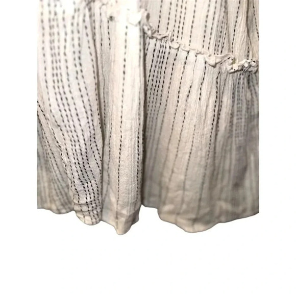 Blue Island Boho Beach Cover-Up Dress White Striped V-Neck Long Sleeve Large - Picture 4 of 11